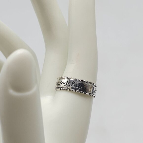 Sterling Silver Engraved Happiness and Friendship Band Ring Size 7 Signed SA - Picture 2 of 6